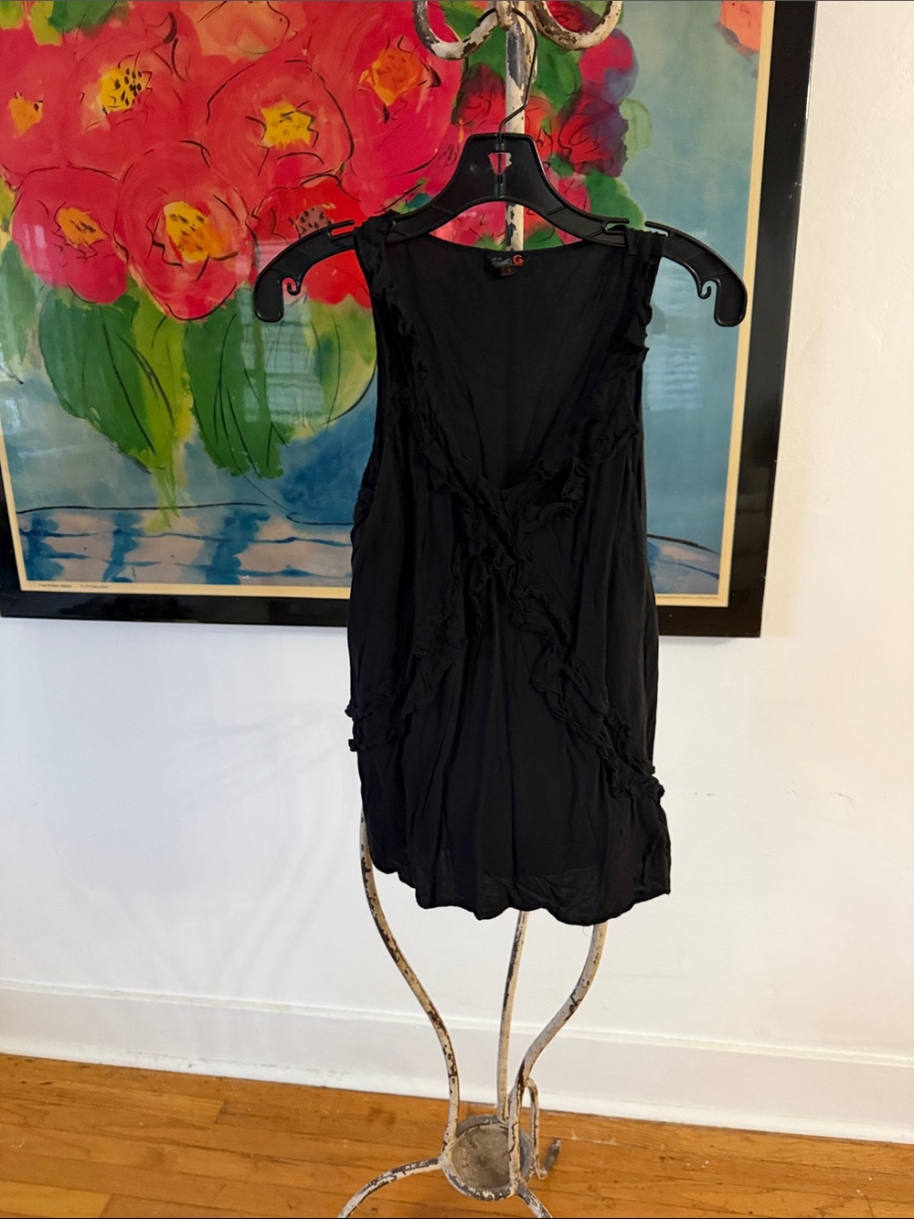 Genuine Merchandise Black Ruffled V-Neck Tank Top
